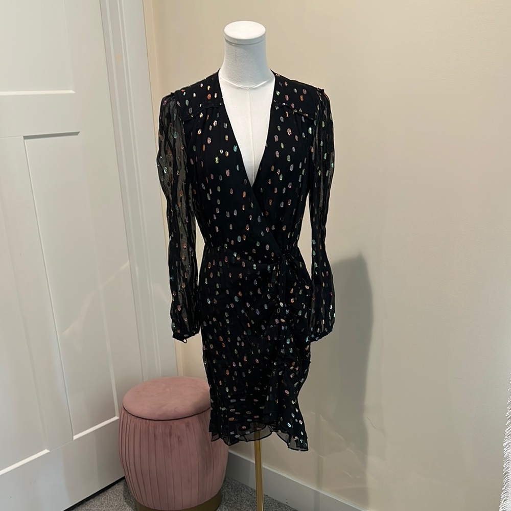 Elegant Black Embelished Dot Dress